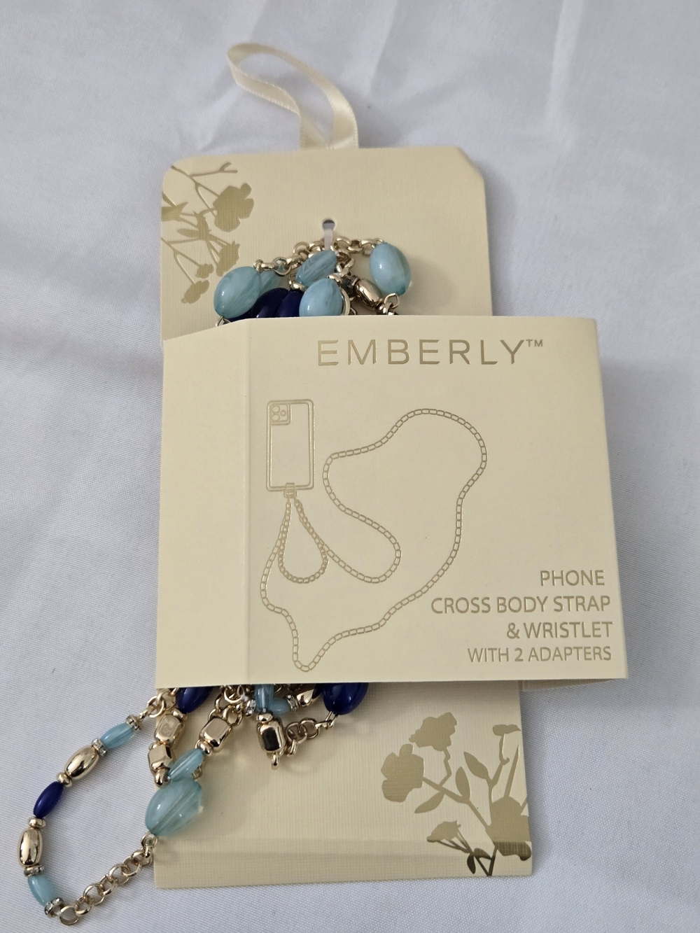Kohl's Emberly Blue Beaded Phone Strap & Wristlet with Gold Accents